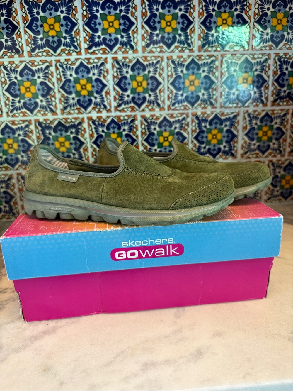 Skechers GOwalk Olive Slip-On Suede Sneakers